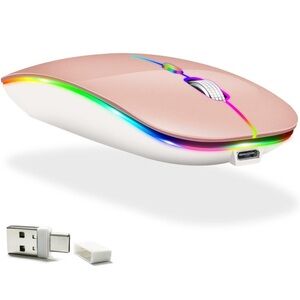 LED Rechargeable Bluetooth Wireless Mouse for MacBook, iPad & Laptops Rose Gold
